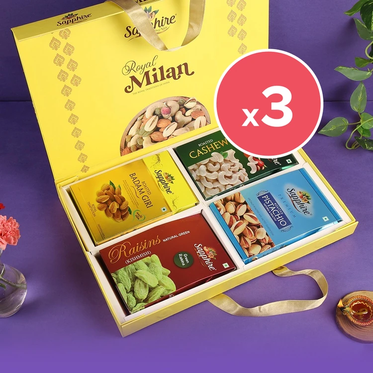 Sapphire Royal Milan Dry Fruits Gift Pack - Pack of 3 (Dry Fruits Udugore Pack)