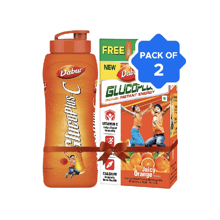 Dabur GlucoPlus-C Orange Glucose Energy Drink - Get Sipper Free - Pack of 2