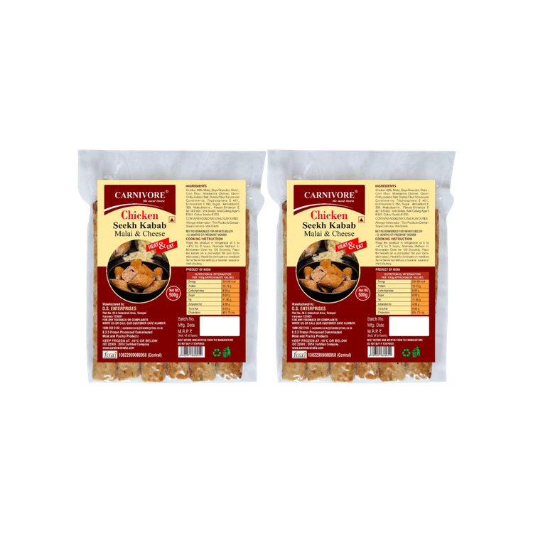 Carnivore Chicken Seekh Kebab (Malai Cheese) - Frozen - Pack of 2