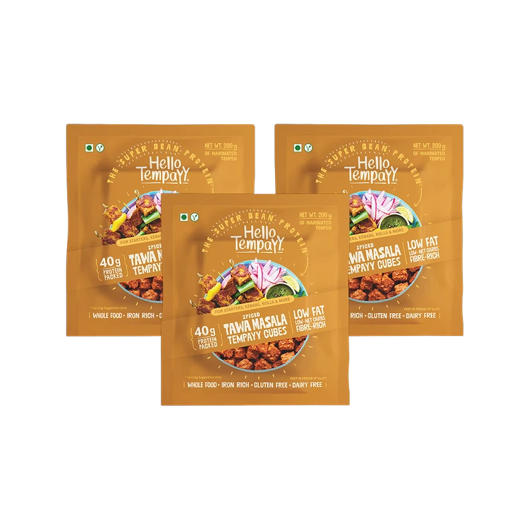 Hello Tempayy 40g Protein Masala Tempeh Cubes - Pack of 3