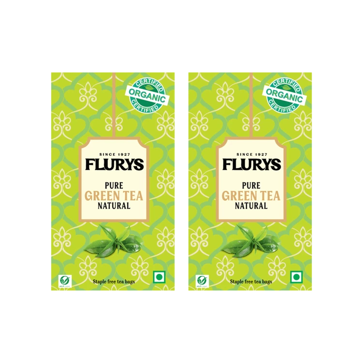 Flurys Natural Pure Green Tea Bags - Pack of 2