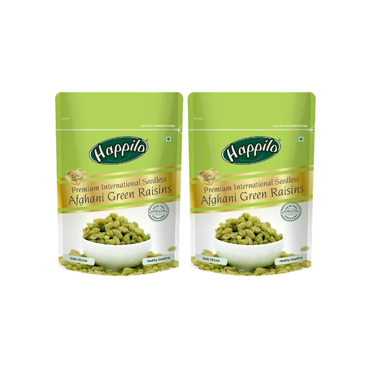 Happilo Premium Seedless Afghani Green Raisins - Pack of 2 (Ona Drakshi)