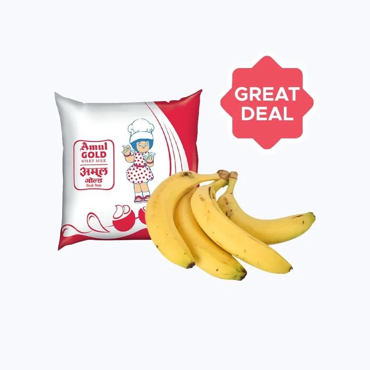 Amul Gold Full Cream Fresh Milk + Baby Banana Combo