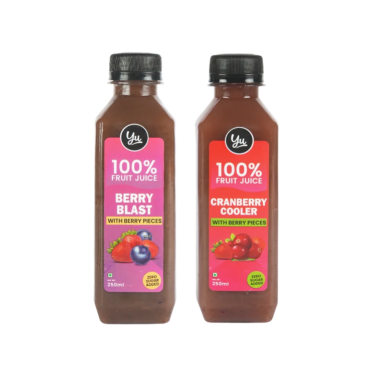 Yu Berry Blast 100% Fruit Juice With Berry Pieces +  Cranberry Juice with Berry Pieces Combo
