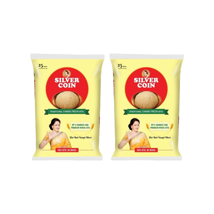 Silver Coin Traditional Chakki Fresh Atta - Pack of 2 (Godihittu)