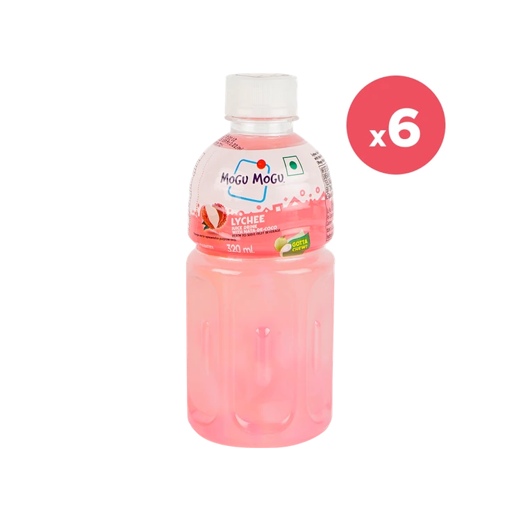 Mogu Mogu Lychee Fruit Drink with Nata De Coco - Pack of 6