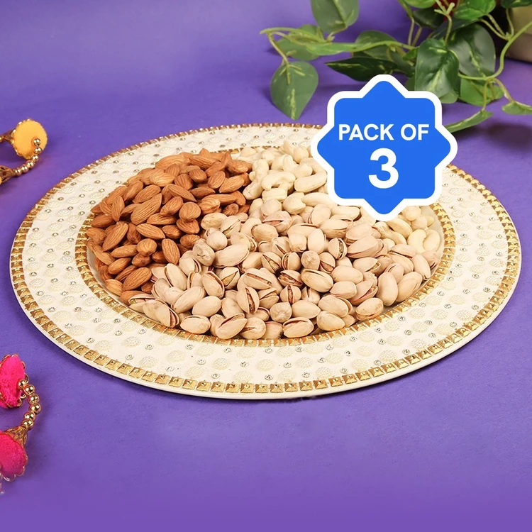 Shakuntlam Dry Fruit Gift Thali in Box - White Pearl - Pack of 3