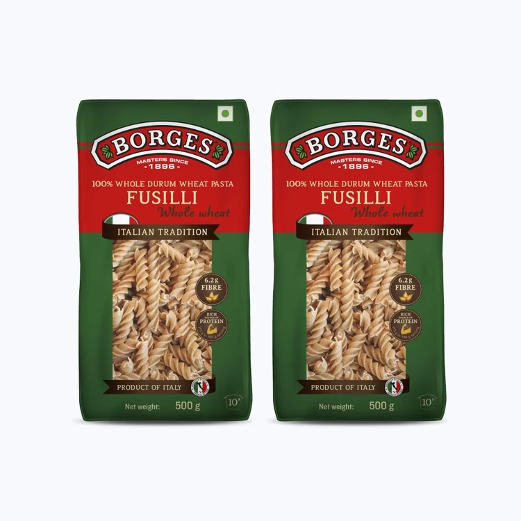 Borges Fusilli Whole Wheat Pasta - Pack of 2