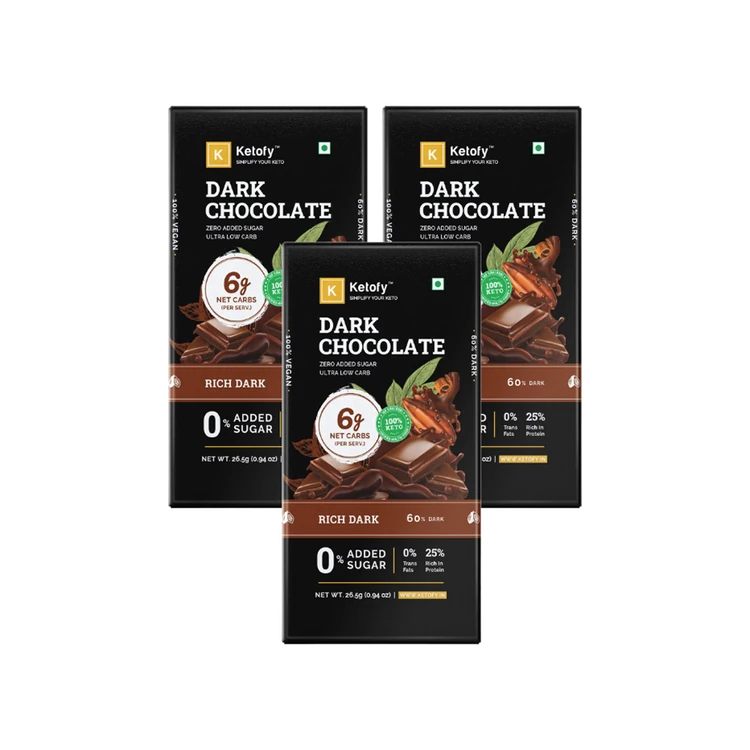Ketofy Dark Chocolate Bar (Sugar Free) - Pack of 3