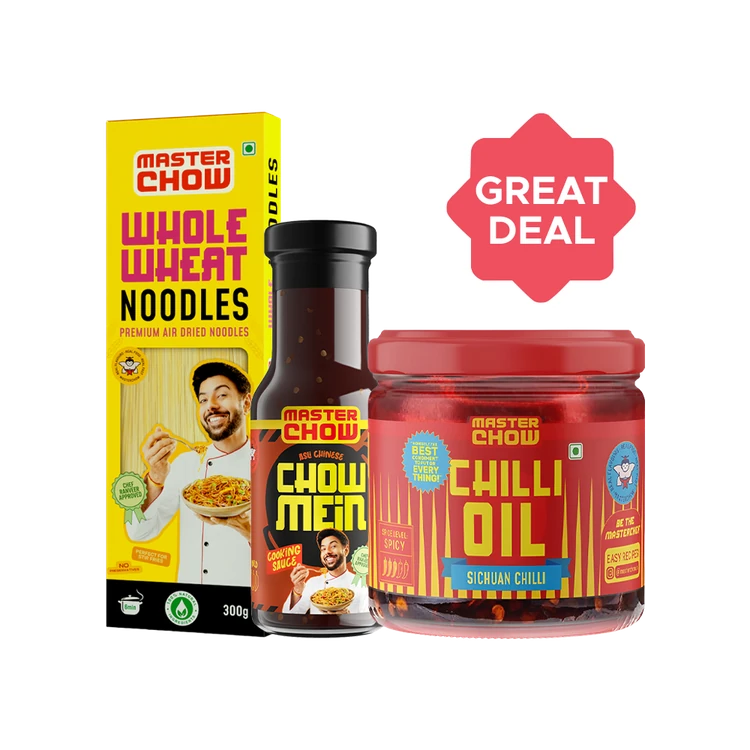 MasterChow Healthy Whole Wheat Noodles +  Chowmein Sauce +  Sichuan Chilli Oil Combo