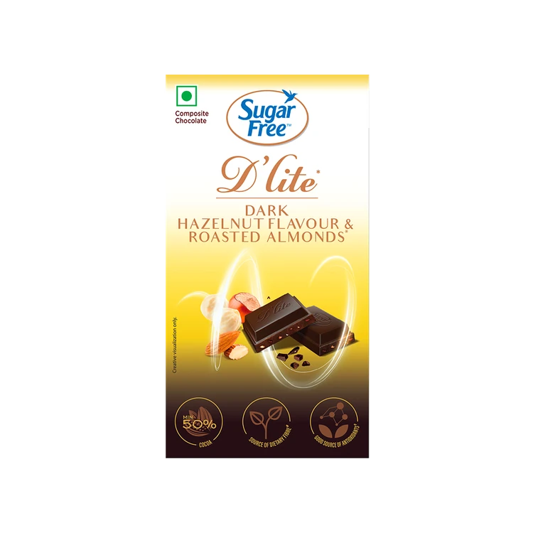 Sugar Free D'Lite Dark Chocolate Bar (Hazelnut & Roasted Almonds)
