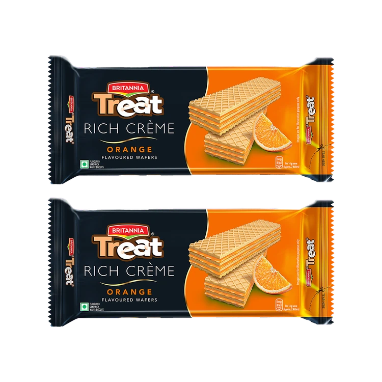 Britannia Treat Rich Creme Orange Flavoured Wafers - Pack of 2