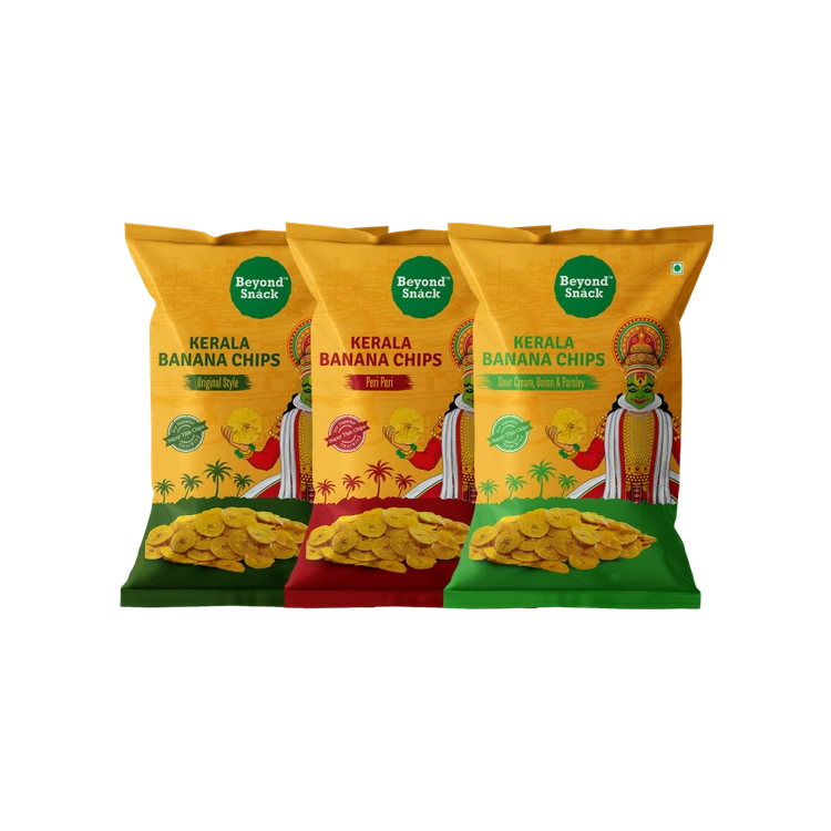 Beyond Snack Kerala Original Style Banana Chips + Peri Peri Banana Chips + Sour Cream, Onion & Parsley Banana Chips Combo