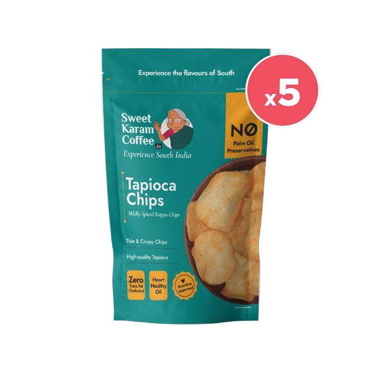 Sweet Karam Coffee Tapioca Chips - No Palm Oil - Pack of 5