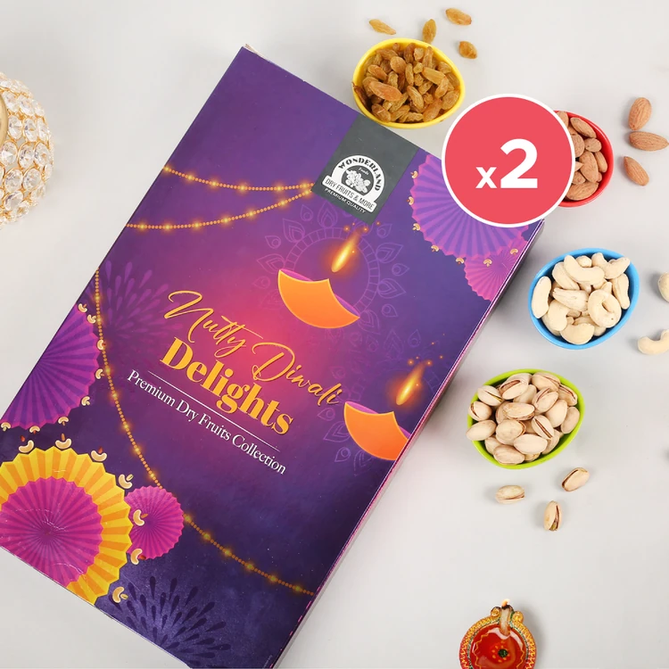Wonderland Foods Nutty Diwali Delights Dry Fruits Gift Pack - Pack of 2 (Dry Fruits Udugore Pack)