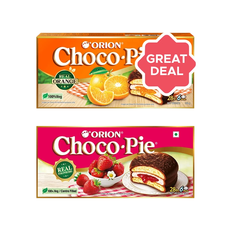Orion Strawberry Choco Pie +  Orange Choco Pie Combo