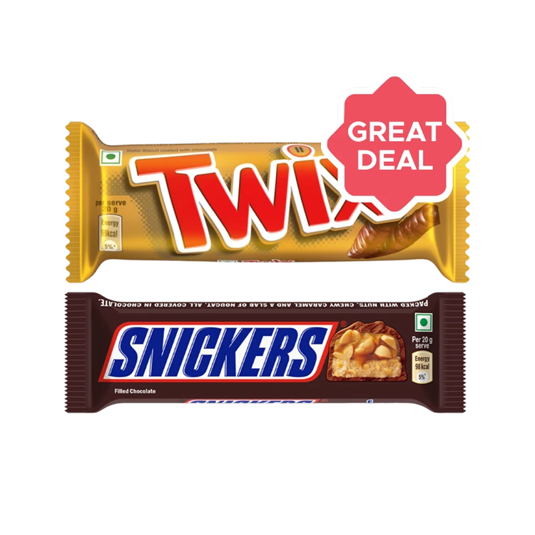 Snickers Peanut Filled Bar 45 g + Twix Caramel Chocolate Bar Combo