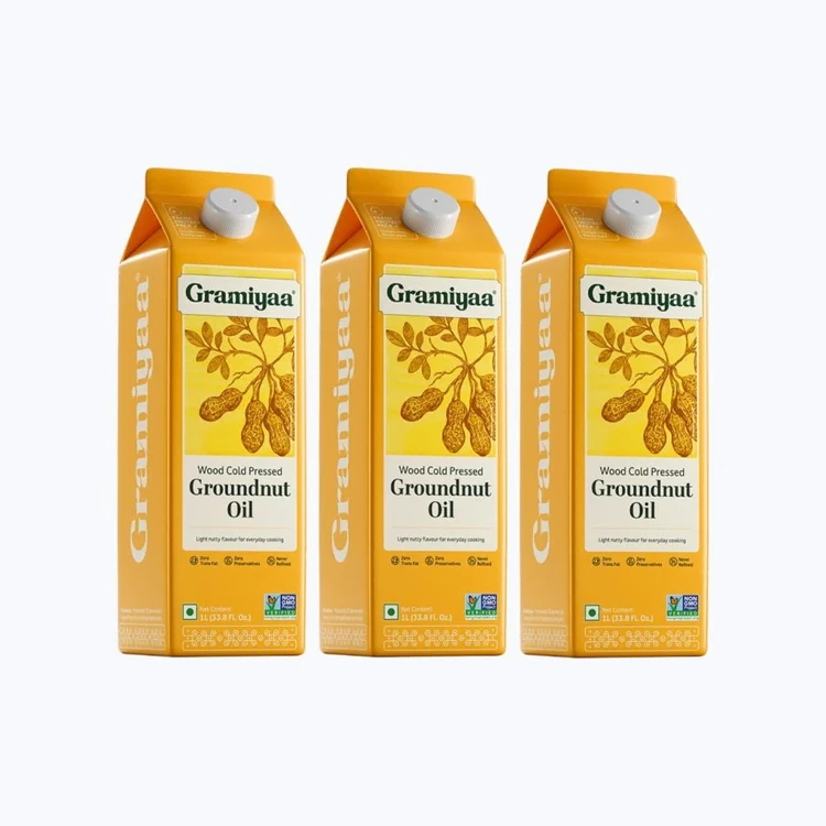 Gramiyaa Wood Cold Pressed Groundnut Oil - Pack of 3 (Cold Pressed Kadale Enne)