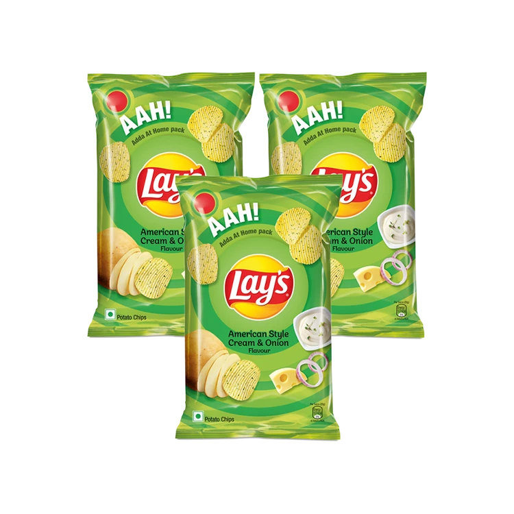 Lay's American Style Cream & Onion Flavour Potato Chips - Pack of 3