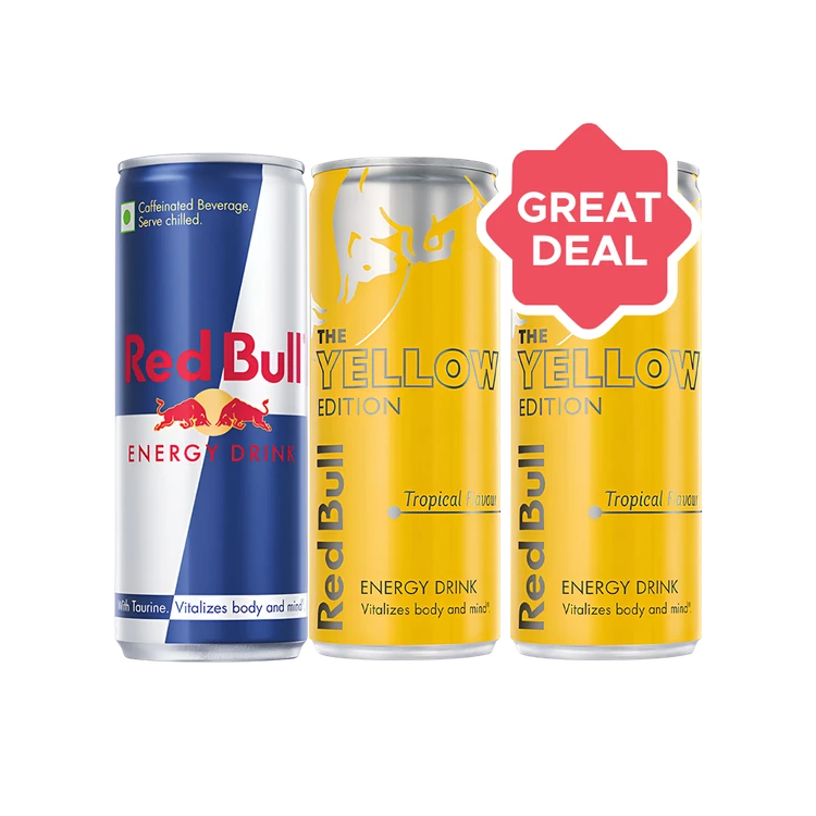 Red Bull Energy Drink (250 ml) x 2 +  Energy Drink (Yellow Edition Tropical) Combo