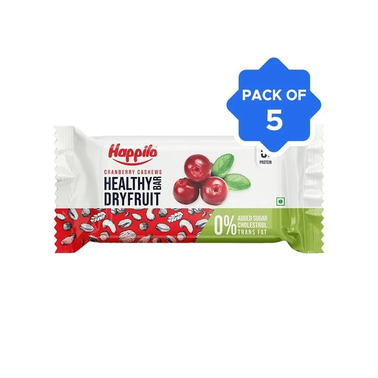 Happilo Cranberry Cashews Healthy Dry Fruit Sweet Bar - Pack of 5