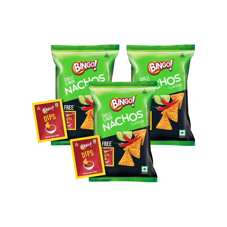 Bingo Chilli Limon Nachos with Free Dip - Pack of 3