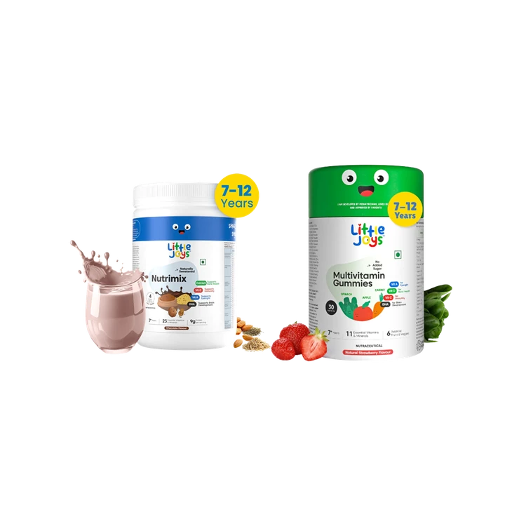 Little Joys NutriMix Chocolate Drink Mix (7+ years) +  Multivitamin Gummies (7-12 Years) Combo