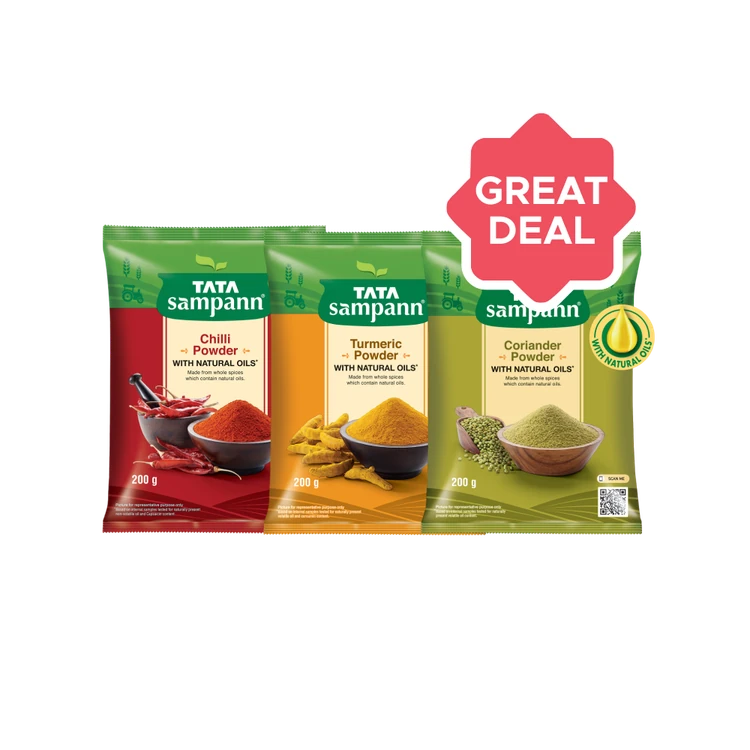 Tata Sampann Chilli Powder + Tata Sampann Turmeric Powder/Haldi + Tata Sampann Coriander Powder/Dhania Combo