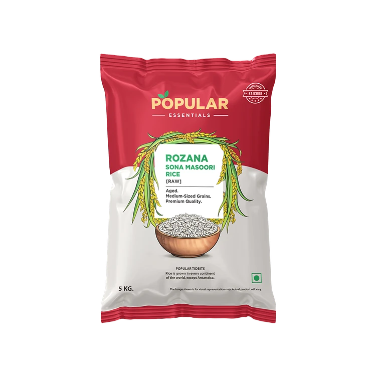 Popular Essentials Rozana Raw Sonamasuri Rice (Medium Grain) (Sonamasuri Akki)