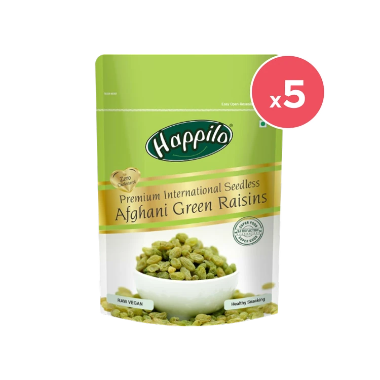 Happilo Premium Seedless Afghani Green Raisins - Pack of 5 (Ona Drakshi)