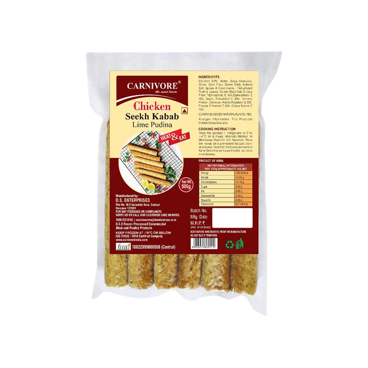 Carnivore Chicken Seekh Kebab (Lime Pudina) - Frozen