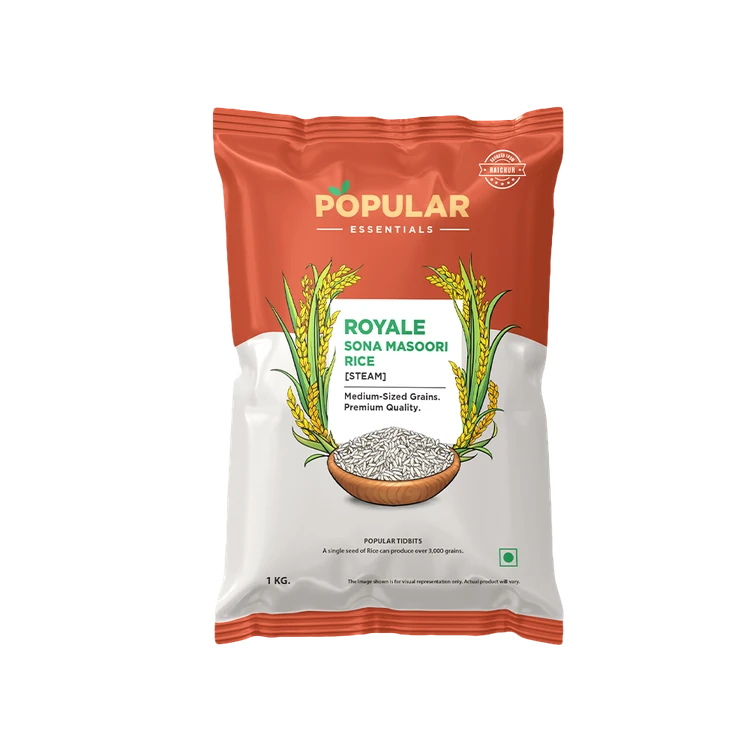 Popular Essentials Steam Sonamasuri Rice (Medium Grain)