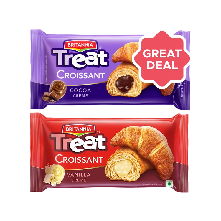 Britannia Treat Croissant - Cocoa Crème +  Croissant with Vanilla Creme Filling Combo