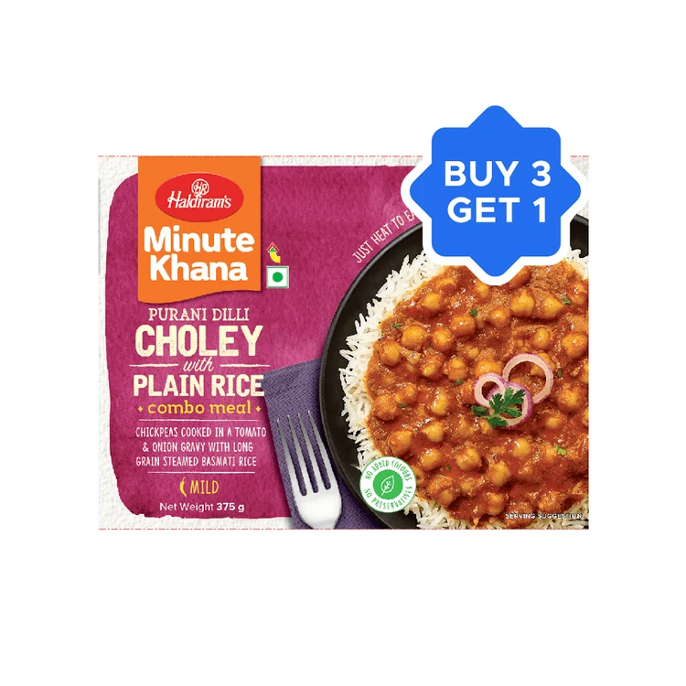Haldiram's Minute Khana Choley With Plain Rice Ready to Eat - Buy 3 Get 1 Free