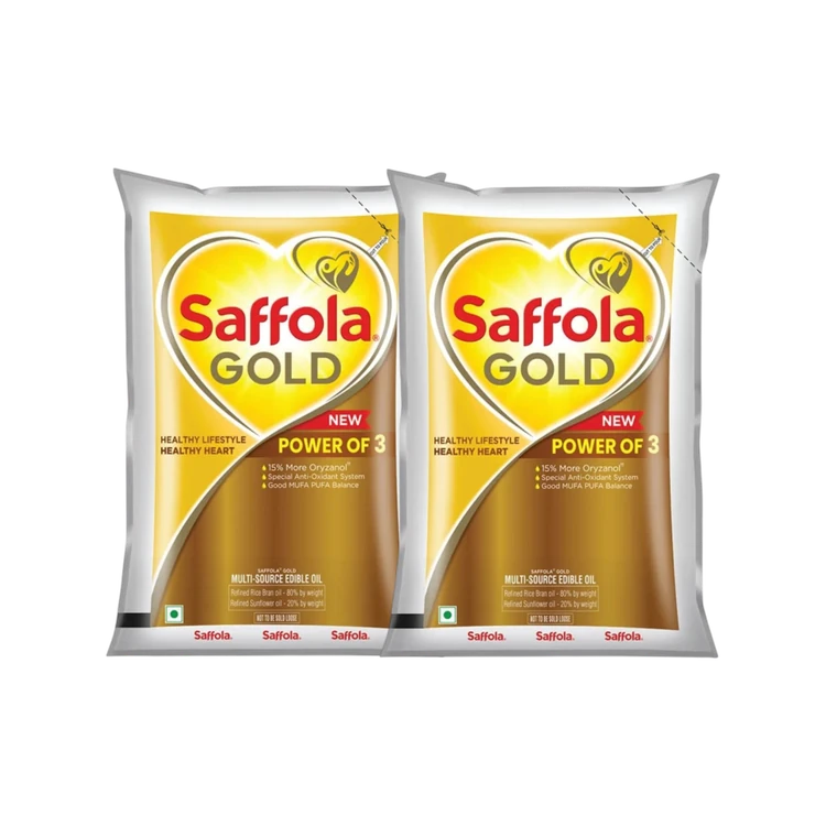 Saffola Gold Sunflower & Rice Bran Refined Blended Cooking Oil (1 ltr) - Pack of 2 (Aduge Enne)