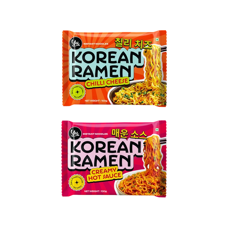 Yu Chilli Cheese Korean Ramen Instant Noodles +  Creamy Hot Sauce Korean Ramen Instant Noodles Combo