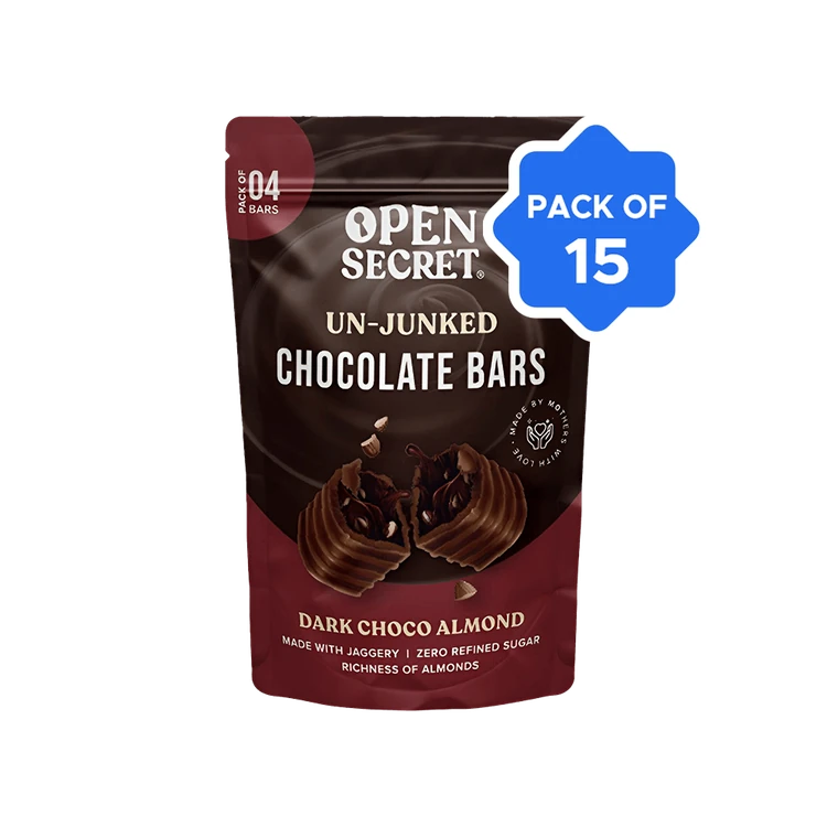 Open Secret Dark Choco Almond Filled Bar Chocolate Pack Zero Refined Sugar - Pack of 15
