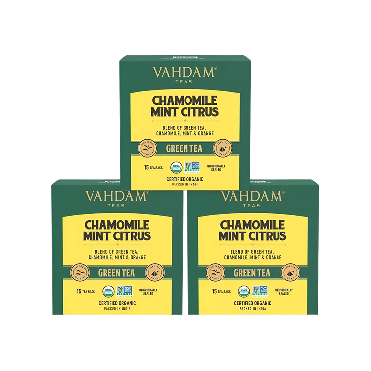 Vahdam Organic Green Tea Bags (Chamomile Mint Citrus)