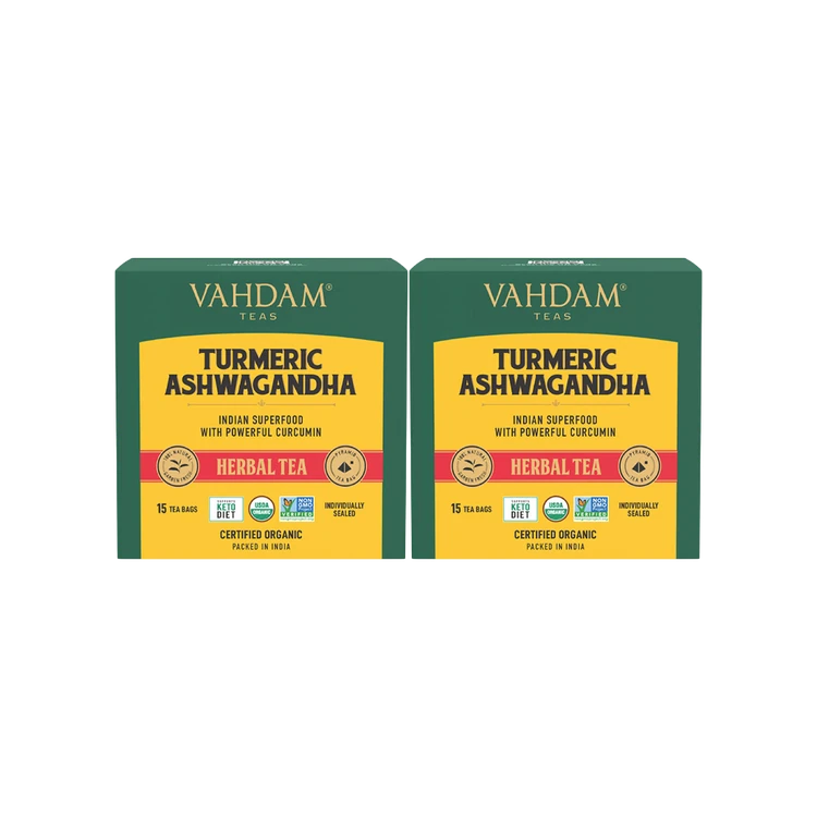 Vahdam Turmeric Ashwagandha Herbal Tea Bags - Pack of 2