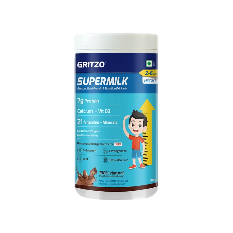 Gritzo SuperMilk Height+ 7 g Protein Drink Mix (Double Chocolate, 2 - 6 years)