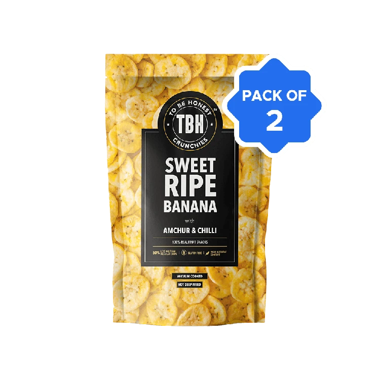 To Be Honest Sweet Ripe Banana Chips with Amchur & Chilli - Pack of 2