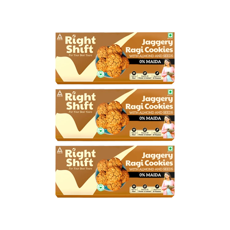 Right Shift Jaggery Ragi 0% Maida Cookies | 0% Refined Sugar - Pack of 3