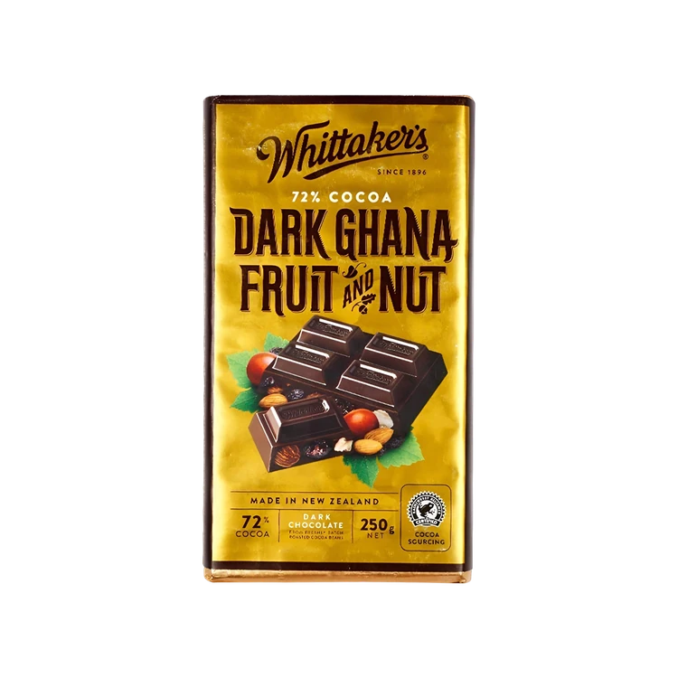Whittaker's 72% Cocoa Ghana Dark Chocolate Bar (Fruit & Nut)