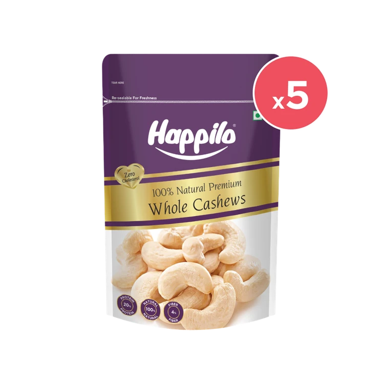 Happilo Premium Natural Whole Cashew - Pack of 5 (Godambi)