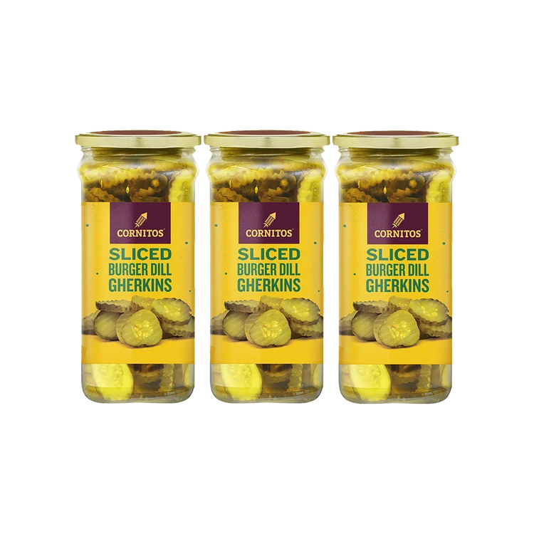 Cornitos Sliced Burger Dill Gherkins - Pack of 3