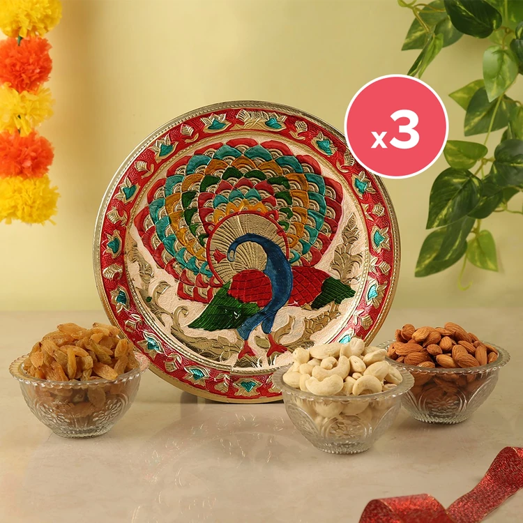 Shakuntlam Dry Fruit Gift Thali in Box - Royale Meena - Pack of 3
