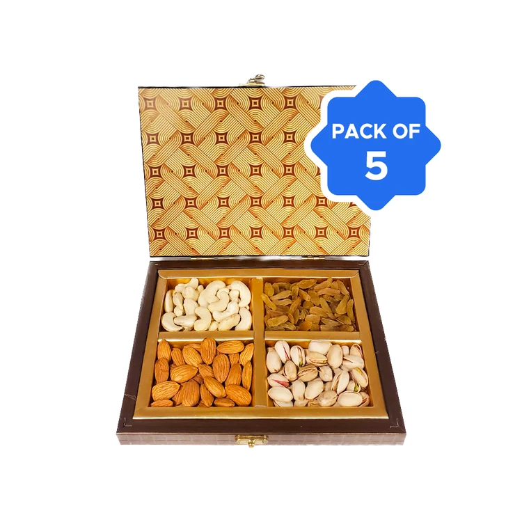 Dadus Plain Wooden Assorted Dry Fruits Gift Pack - Pack of 5 (Dry Fruits Udugore Pack)