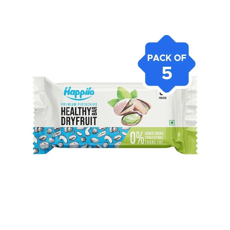 Happilo Premium Pistachios Healthy Dry Fruit Sweet Bar - Pack of 5