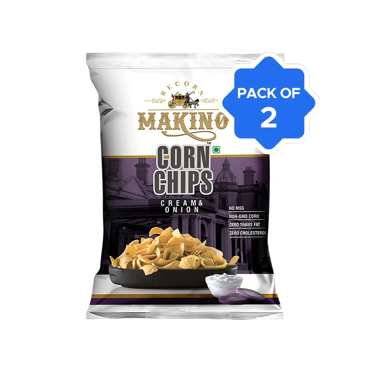 Makino Cream & Onion Corn Chips - Pack of 2