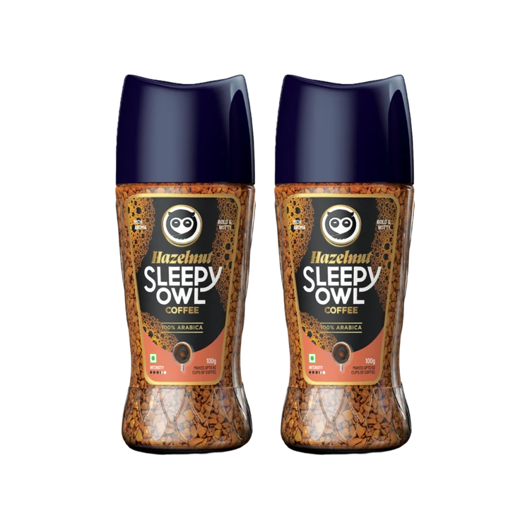 Sleepy Owl Hazelnut 100% Arabica Instant Flavoured Coffee - Pack of 2